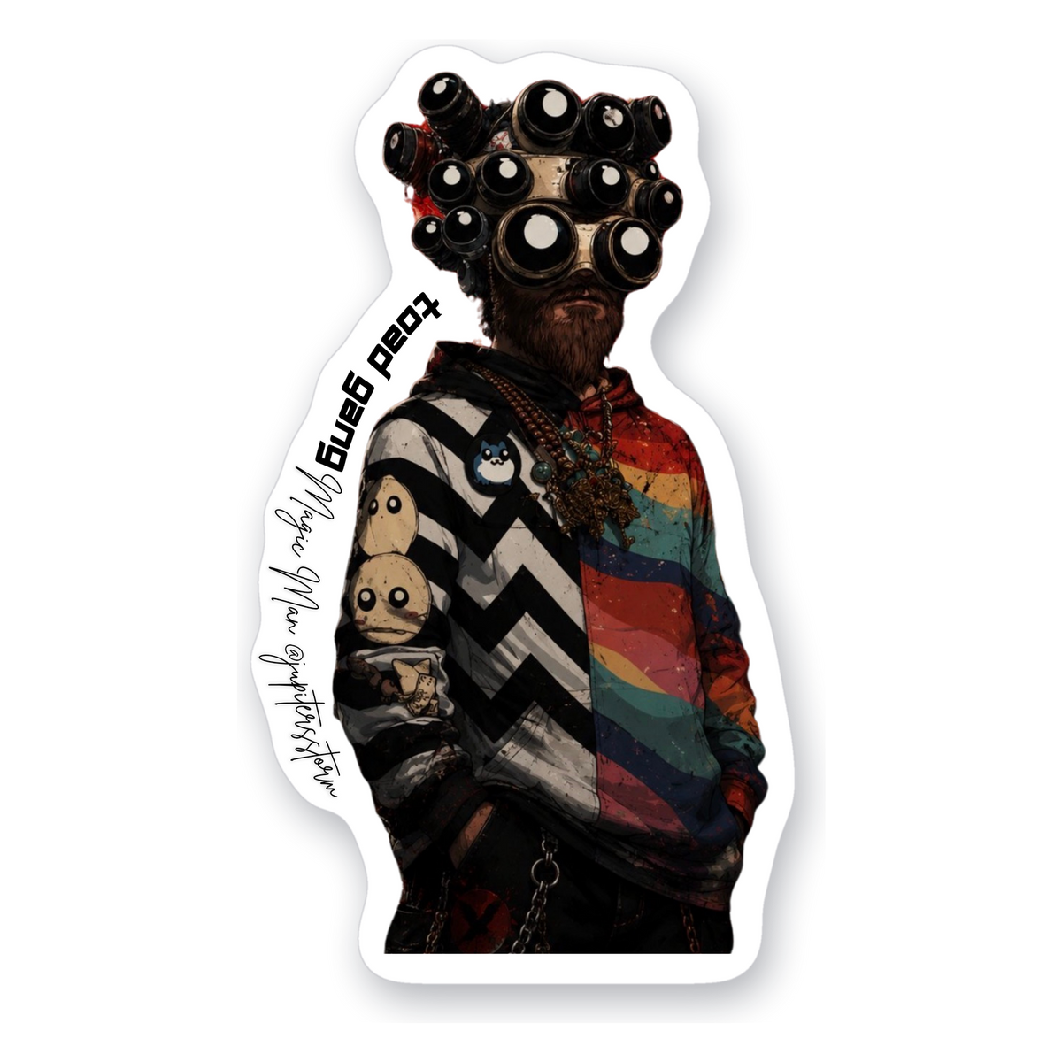 Magic Man Stripes Sticker Vinyl Sticker, White