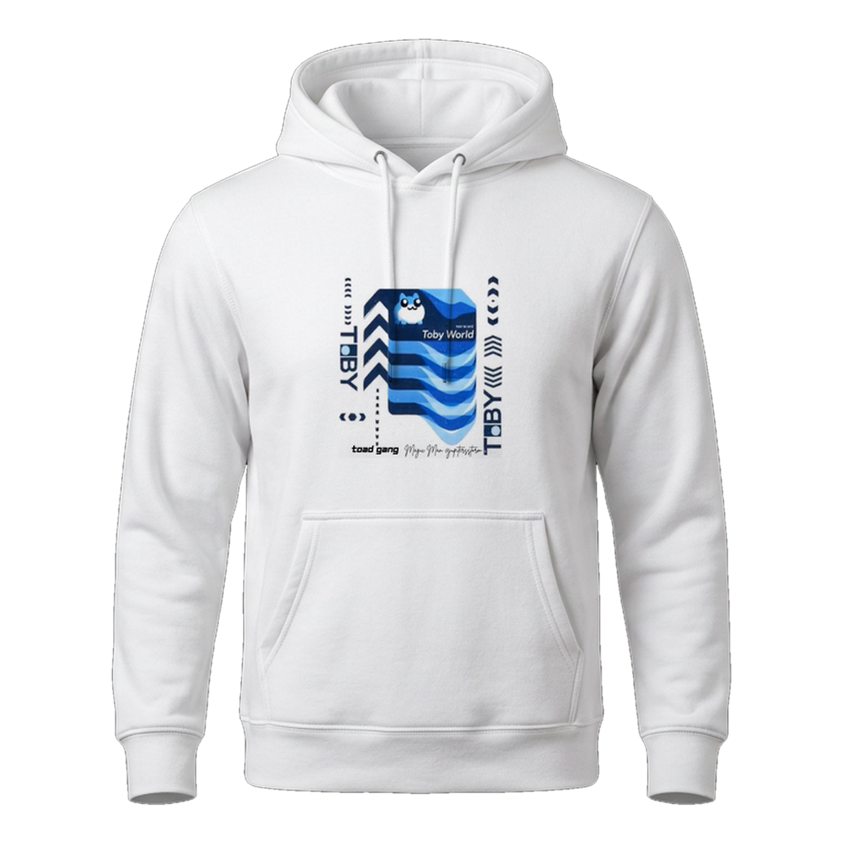 Toby World, Blue Pullover Hoodie, White