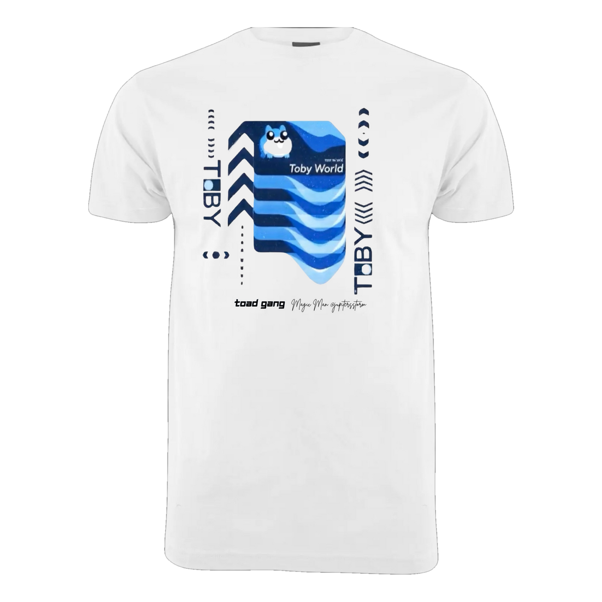 Toby World, Blue Ring Spun Cotton Tee, White
